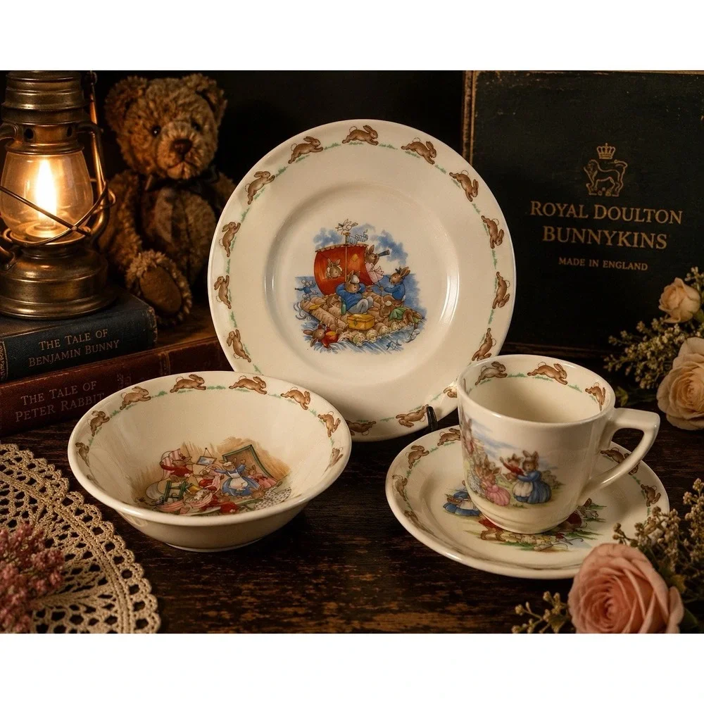 Royal Doulton Bunnykins 4-Piece Child Dinnerware Set Plate Bowl Cup Saucer